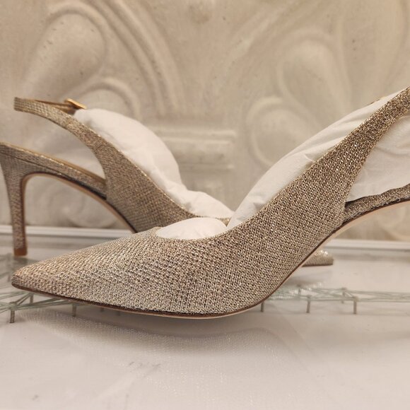Stuart Weitzman "Power Gold Sling Back" Heels. NIB. Size EU 38/US 7.5 - Picture 10 of 15